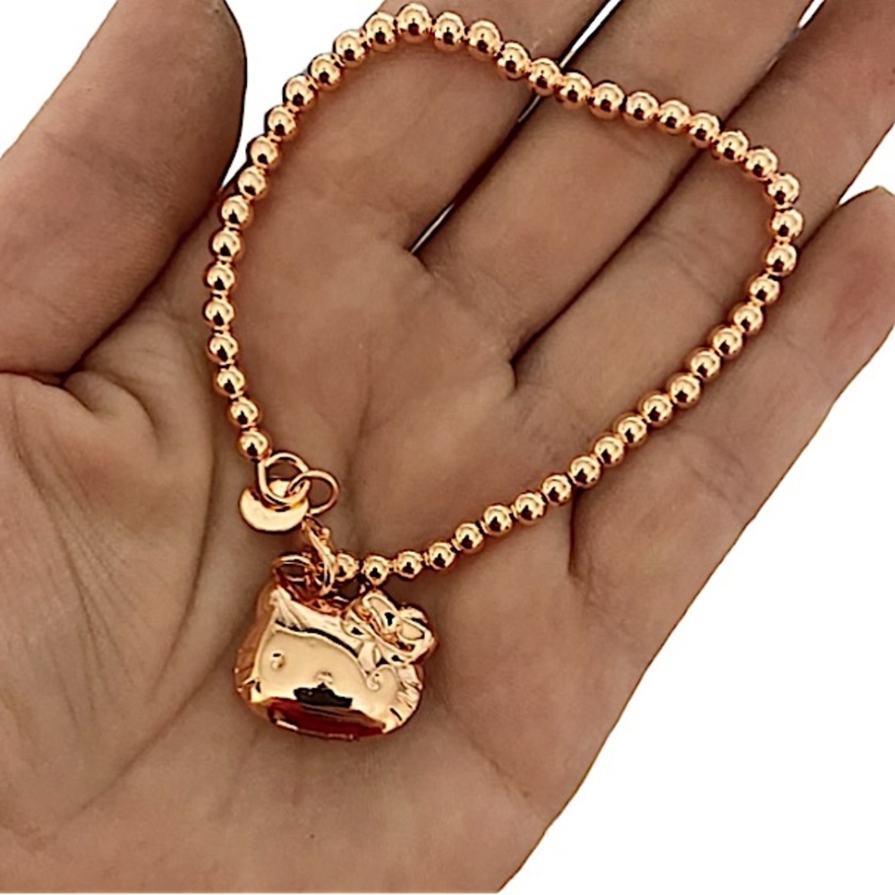 Handmade Rose Gold Hello Kitty Locket Beaded Bracelet